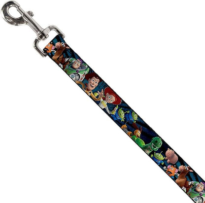 Buckle-Down Pet Leash - Toy Story Characters Running Denim Rays - 4 Feet Long - 1/2" Wide