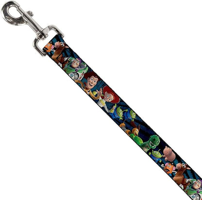 Buckle-Down Pet Leash - Toy Story Characters Running Denim Rays - 4 Feet Long - 1.5" Wide