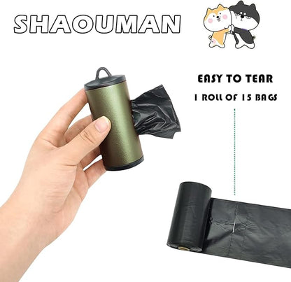 Metal Dog Poop Bags Holder Aluminum Poo Bags Dispenser with 15 Black Unscented Pet Waste Bags and 3 Leash Accessories for Dog Walking(1 Holder 15 Bags,Dark Green)