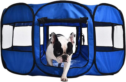 Amazon Basics Octagonal Portable Soft Pet Playpen, 45", Blue