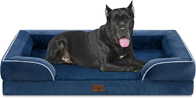 XXL Orthopedic Dog Bed, Waterproof Orthopedic Foam Extra Large Dog Beds, Washable Dog Sofa Bed with Removable Cover & Non-Slip Bottom(XX-large,Navy Blue)