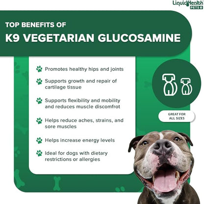 LIQUIDHEALTH 32 Oz K9 Vegetarian Liquid Glucosamine for All Dogs Canines - Chondroitin, MSM, Omega 3, Anti Oxidants Hyaluronic Acid – Joint Health, Dog Vitamins Hip Joint Juice, Joint Oil-3Pack