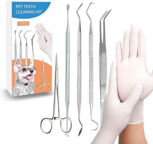 Dog Teeth Scaler, Double Headed Spatula, Stainless Steel, Tartar Remover Pet Teeth Cleaning Tool for Dogs and Cats (7pcs)