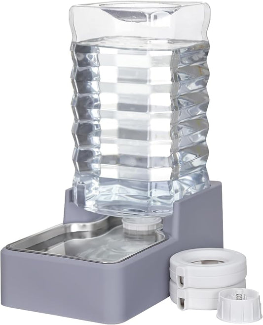 Sfozstra 9L Upgraded Dog Water Bowl Dispenser, Stainless Steel Bowl, Automatic Gravity Cat Water Dispenser, BPA-Free, Large Capacity Water Dispenser with Two Caps and Filters (Light Gray,9L+)