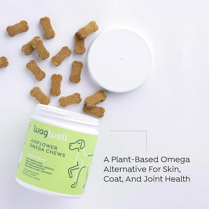 Ahiflower Omega Oil Dog Chews - Vet-Formulated Skin, Coat, Hip and Joint Chews for Dogs - Plant-Based Omega 3, 6 and 9 Supplement - Natural Chicken-Flavored Dog Omega Oil Bites, 60 Soft Chews