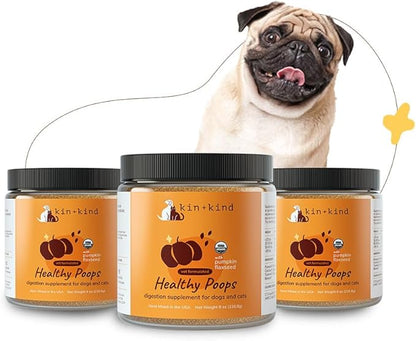 kin+kind Organic Fiber for Dogs&Cats - Pumpkin Boost for Healthy Poops - Stomach and Bowel Support - Digestive Health - Flax Seed, Ginger, Turmeric and Coconut - Made in USA (Triple Large 8oz)