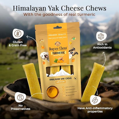 Dogsee Turmeric Flavor Himalayan Yak Cheese Dental Chews for Dogs (Medium - 2 Chews) | Anti-inflammatory | Made in Himalayan Regions | Premium Yak Cheese Dental Chews