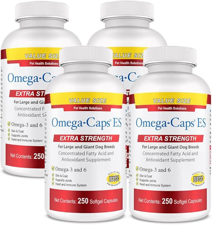 Omega-Caps Extra Strength for Large Breeds-Vet Formulated for Healthy Radiant Skin & Coat While Reducing Shedding. Contains Omega 3 for Immune System Support, Easy to Dose, 1000 Soft Gel Capsules