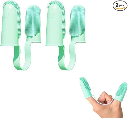 Pet Finger Toothbrush Kit, 2 Pack Dog Double-Finger Toothbrush Kit, 135ºSurround Bristles for Easy Teeth Cleaning for Pets, Double-Finger Toothbrush Dental Care for Puppies, Dogs Cats-Blue