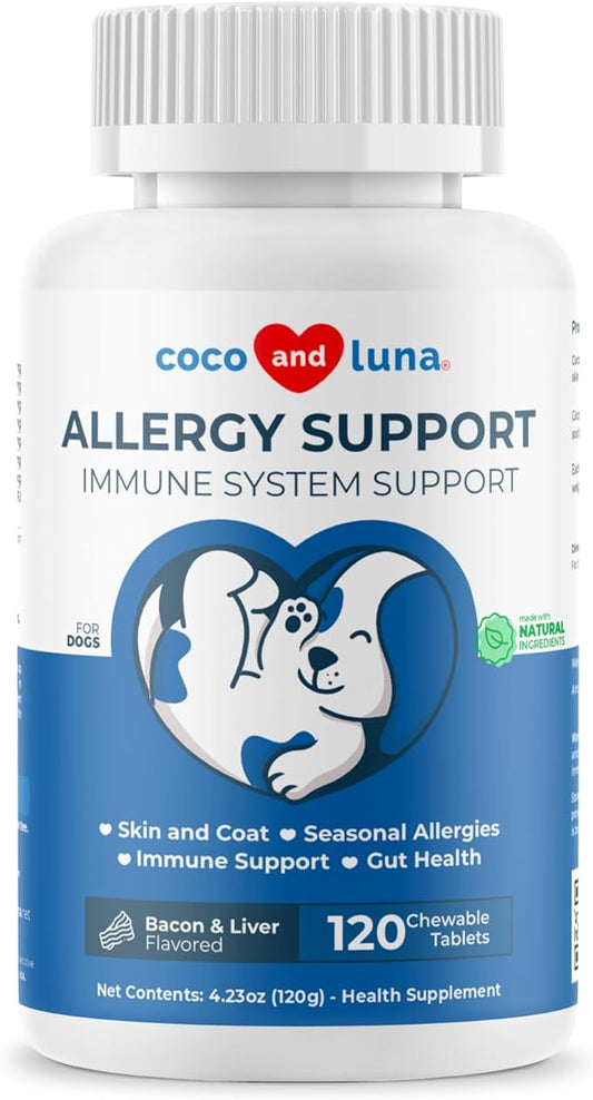 Allergy Support for Dogs - 120 Chewable Tablets - with Dog Probiotics for Itchy Skin - Dog Itch Relief, Allergy Relief for Dogs, Skin Soother for Dogs, Itch Relief for Dogs