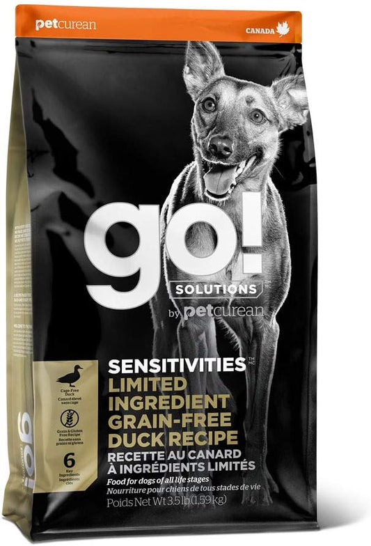 GO! SOLUTIONS Sensitivities – Duck Recipe – Limited Ingredient Dog Food, 3.5 lb – Grain Free Dog Food for All Life Stages – Dog Food to Support Sensitive Stomachs