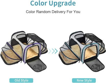 Pet Carrier Airline Approved, Expandable Foldable Soft-Sided Dog Carrier, 3 Open Doors, 2 Reflective Tapes, Pet Travel Bag Safe and Easy for Cats and Dogs
