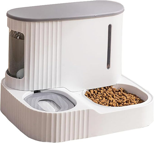Automatic Cat Food Water Dispenser Gravity Pet Self Feeder Dry Food Bowl and Watering Supplies Dispenser for Indoor Small Medium Dog Puppy Kitten 2 in 1 (GREY)
