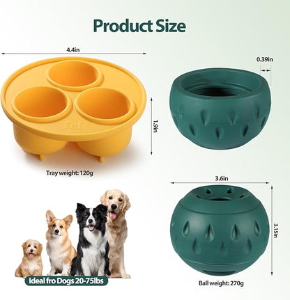 Dog Chew Toy, Interactive Puzzle Treat Dispensing Dog Toy with Silicone Tray Mold to Keep Them Busy, Frozen Fillable Rubber Dog Teething Toy for Small Medium Large Dogs, Sturdy Safe, Easy Clean