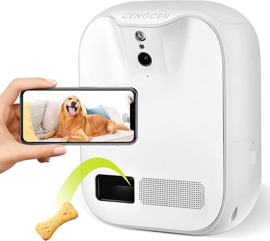 Pet Monitoring Camera Dog Treat Dispenser [New 2023 Pro] Two-Way Audio HD WiFi Dog Camera with 130° View, Remote Tossing App Compatible with Android/iOS, Night Vision, Wall Mounted