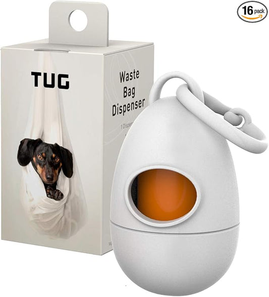 TUG Dog Waste Bag Dispenser with Dog Poop Bags, 15 Bags Per Roll, With White Dispenser