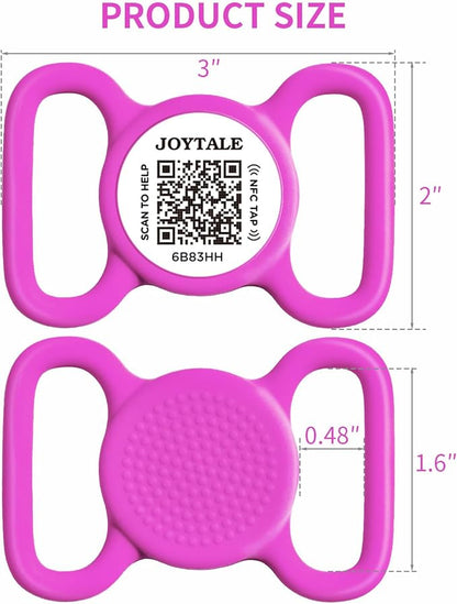Joytale [ NO APP Required ] Silent Silicone QR Code Dog Tag, Slide On Dog Tags for 1.2-1.6Inch Wide Collars or Vest, NFC Pet Online Profile, Scan QR to Send Location Alert Email, Purple, L