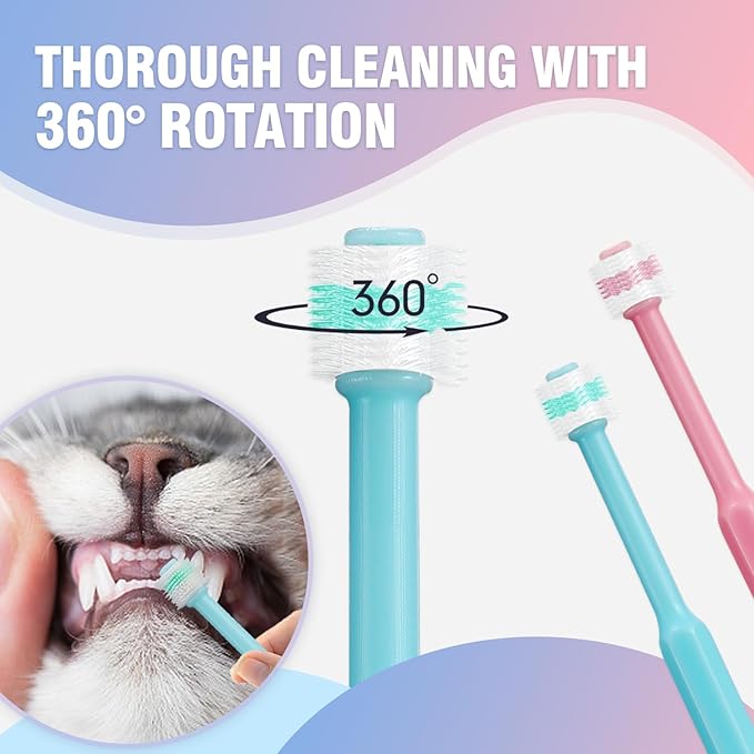 Pet Dental Care Kit | Cat Finger Toothbrush | Small Dogs & Cats | Secure Grip Thumb Brushes | Gentle Silicone Bristles | Anti-Bite & Extended Design