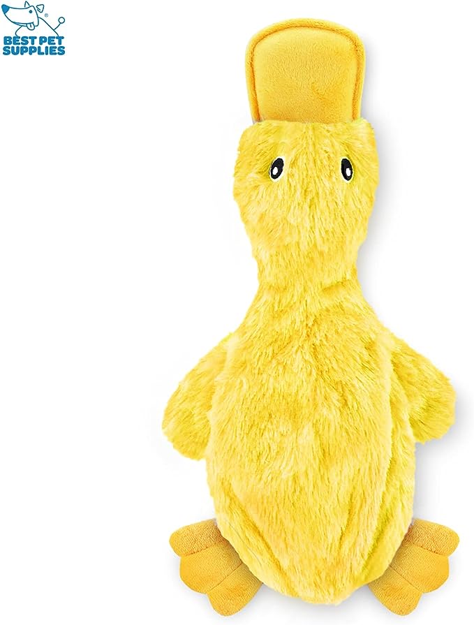 Best Pet Supplies Crinkle Dog Toy for Small, Medium, and Large Breeds, Cute No Stuffing Duck with Soft Squeaker, Fun for Indoor Puppies and Senior Pups, Plush No Mess Chew and Play, Large, Yellow