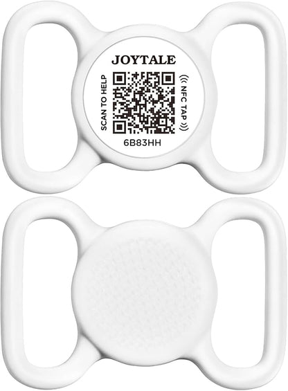 Joytale [ NO APP Required ] Silent Silicone QR Code Dog Tag, Slide On Dog Tags for 1.2-1.6Inch Wide Collars or Vest, NFC Pet Online Profile, Scan QR to Send Location Alert Email, White, L