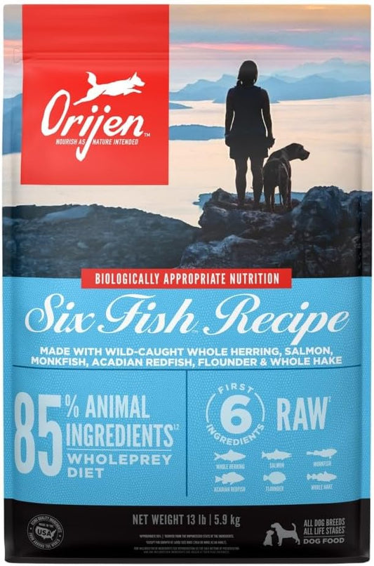 ORIJEN Six Fish Dry Dog Food, Grain Free and Chicken Free Dog Food, Fresh or Raw Ingredients, 13lb