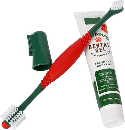 Pet Dog Toothbrush Toothpaste Finger Toothbrush Set Cat Toothbrush Teeth Cleaning Dental Care Kit Fresh Mouth Kit Beef Flavor Dog Cat Removal Plaque Gum Keep Tooth Health