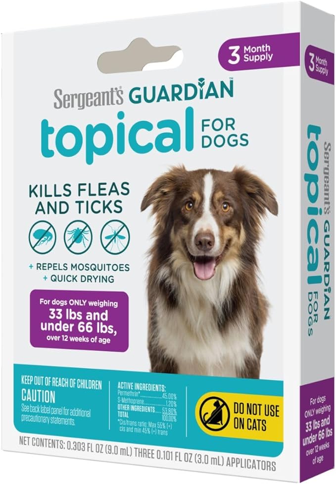 Sergeant's Guardian Flea & Tick Squeeze On Topical for Dogs, 33-66 lbs., 3 Count