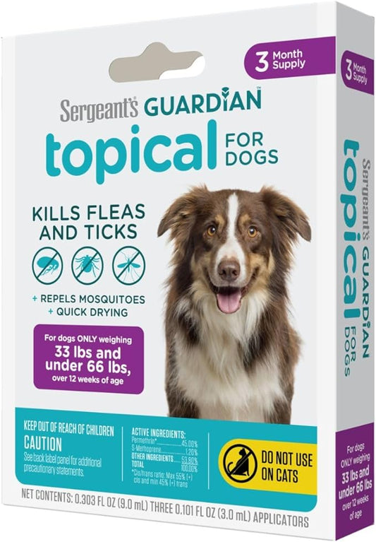 Sergeant's Guardian Flea & Tick Squeeze On Topical for Dogs, 33-66 lbs., 3 Count