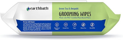 earthbath, Green Tea & Awapuhi Grooming Wipes - Dog Wipes for Paws and Butt, Best Pet Wipes for Dogs & Cats, Made in USA, Cruelty-Free Dog Cleaning Wipes, Removes Dirt & Dander - 100 Count (1 Pack)
