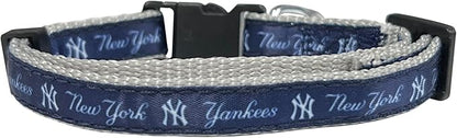 MLB CAT Collar New York Yankees Satin Cat Collar Baseball Team Collar for Dogs & Cats. A Shiny & Colorful Cat Collar with Ringing Bell Pendant