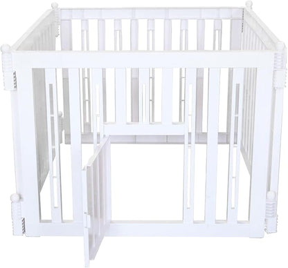 RIZZARI Foldable Plastic Dog Playpen, 4 Panels Pet Fence with Doors for Small Cats and Dogs, Portable Pet Barrier for Indoor and Outdoor, Easy to Assemble (White with Door)