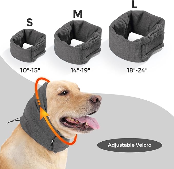 HEYWEAN Quiet Ears for Dogs Calming Headband with No Flap Ear Wraps for Anxiety Relief & Noise Protection Dog Ear Muffs with Velcro for Grooming Bathing Grey Small
