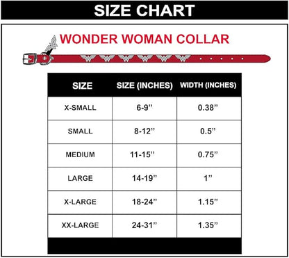Buckle-Down Dog Collar, DC Comics, Wonder Woman with WW Icon Charms, Extra Large 18 to 24 Inch Length 1.15 Inches Wide
