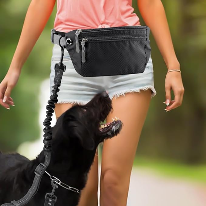 3pcs Hands Dog Leash with Pouch, Waist Leash for Dog Walking, Waist Belt Fanny Pack with Soft Padds, for Walking, Hiking, Biking, Running