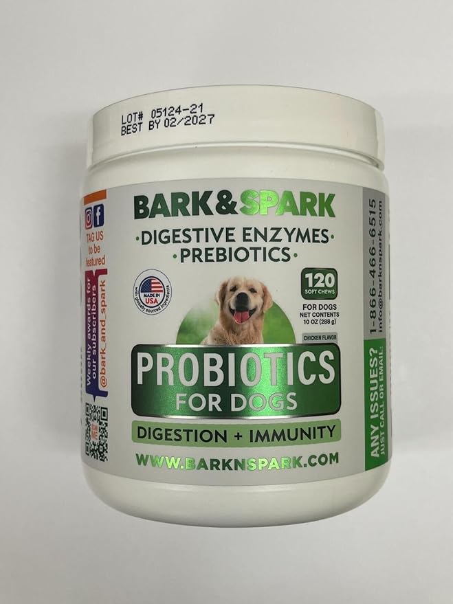 Dog Probiotic Chews - Gas, Diarrhea, Allergies - Enzymes + Prebiotics - Chewable Fiber - Digestion, Immunity - USA Made - 100 Ct - Chicken