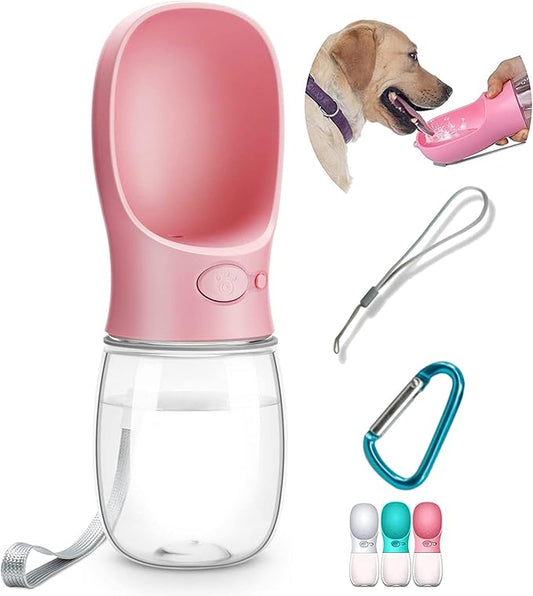 Dog Water Bottle, Leak Proof Portable Pet Water Bottles for Dogs, Puppy Water Dispenser with Drinking Feeder for Travel (Pink 12oz)
