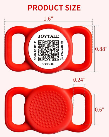 Joytale [ NO APP Required ] Silent Silicone QR Code Dog Tag, Slide On Dog Tags for 3/8-5/8 Inch Wide Collars or Vest, NFC Pet Online Profile, Scan QR to Send Location Alert Email, Red, S