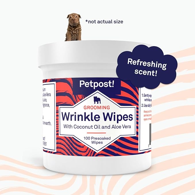 Petpost | Bulldog Wrinkle Wipes for Dogs - Cleans and Soothes Pug Wrinkles and Folds - Ultra Soft Cotton Pads in Coconut Oil Solution 100 ct.