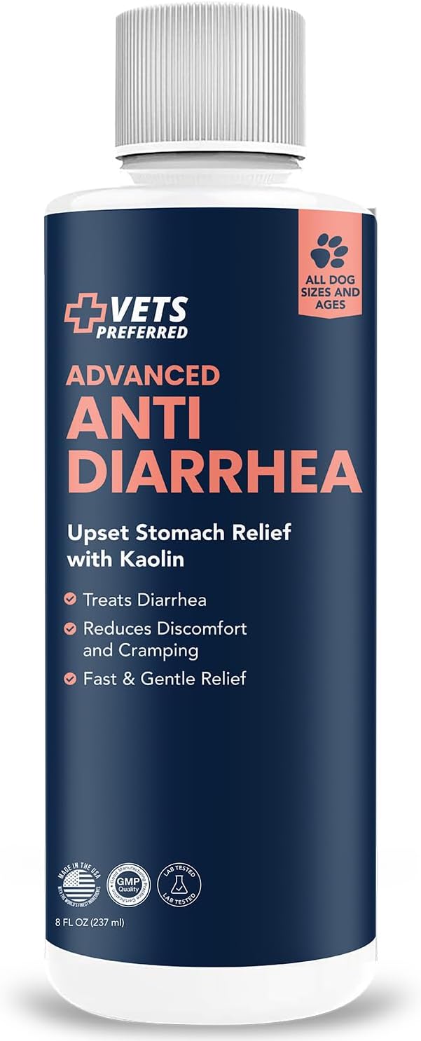 Vets Preferred Anti Diarrhea Liquid for Dogs - Dog Diarrhea Relief with Pectin and Kaolin (8 oz.) | Once every 12 hours for Dog Diarrhea & Dog Gas Relief