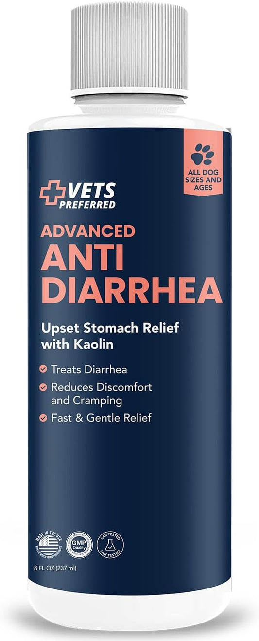 Vets Preferred Anti Diarrhea Liquid for Dogs - Dog Diarrhea Relief with Pectin and Kaolin (8 oz.) | Once every 12 hours for Dog Diarrhea & Dog Gas Relief