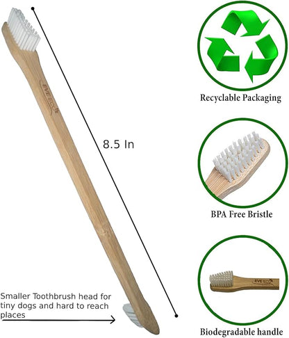 4-Pack Bamboo Dog & Pet Toothbrushes - 2 Brush Heads Large & Small with Extra Long 8.5" Use with Toothpaste to Eliminate Cavities, Bad Breath, Tartar for Puppies, Cats, Kittens