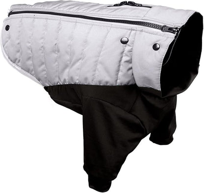 Furhaven Water-Repellent XS Dog Coat, Washable & Reflective w/ Leash Access & Stretch Fabric - Pro-Fit Active Jacket - Chrome, Extra Small