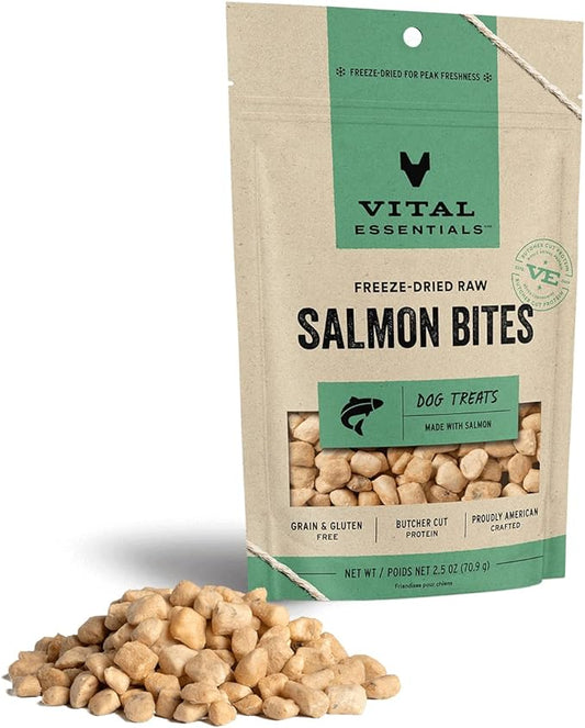 Vital Essentials Freeze Dried Raw Whole Animal Dog Treats, Salmon Bites, 2.5 oz