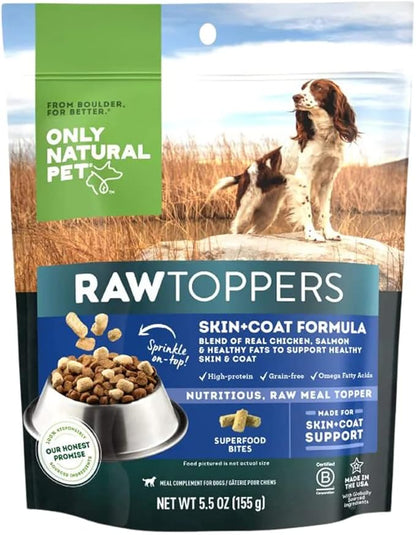 Only Natural Pet Raw Toppers Skin & Coat - Protein Packed, Great Tasting Freeze Dried Raw Food Topper for Dogs - 5.5 OZ Bag 2 Pack
