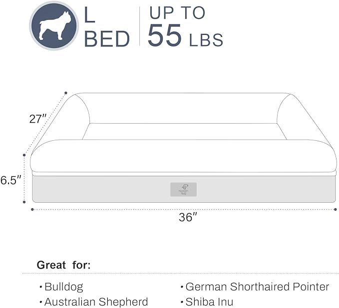 Large Dog Bed, Grey Orthopedic Gel Memory Foam Dog Bed, Washable Dog Bed with Removable Cover, Waterproof Non-Slip Bottom Big Dog Couch Bed
