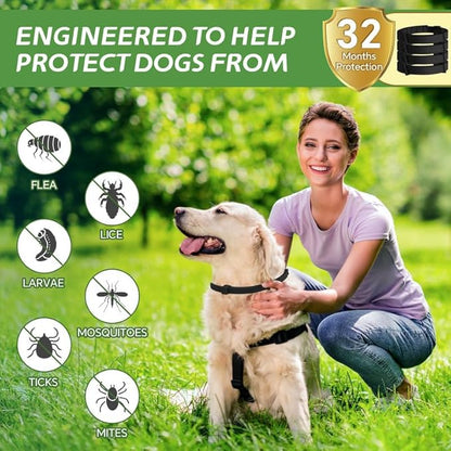 4 Pack Flea Collar for Dogs, Natural Flea and Tick Collar for Dogs, 8-Month Flea and Tick Prevention for Dogs, Dog Flea & Tick Control, Water Resistant Dog Flea Collar for Dogs, Black