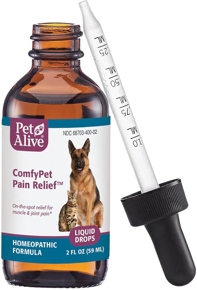PetAlive ComfyPet Pain Relief - Natural Homeopathic Formula for Minor Aches and Pains in Dogs and Cats - Temporarily Reduces Minor Discomfort in The Muscles and Joints - 59 mL