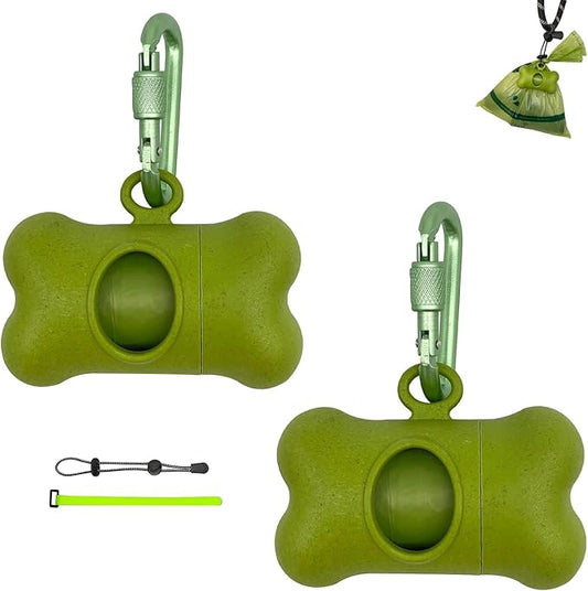 Bag Dispenser Dog Poop Bags Holder Dog Waste Bags Dispenser with Leak-Proof Green Poop Bags for Leash On The Go for Walking Dogs Outdoor(2 Holders 30 Bags,Grass Green)
