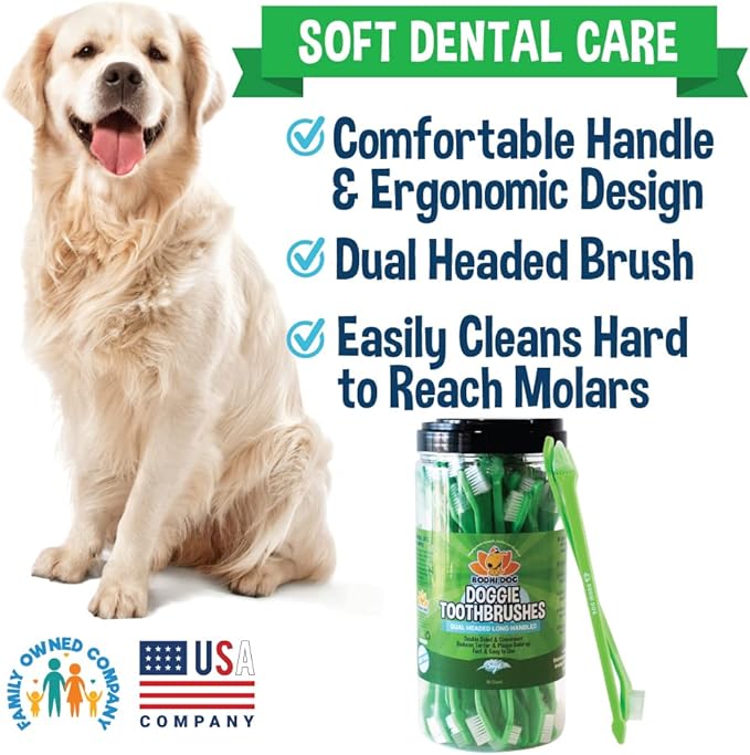 Bodhi Dog Dual-Headed Long Dog & Cat Toothbrush | Puppy Toothbrush with Soft Bristles for Pet Dental Care | Easy Teeth Cleaning Dog Toothbrush, 50 Count