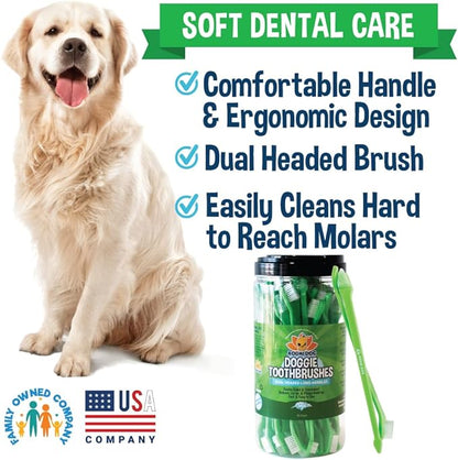 Bodhi Dog Dual-Headed Long Dog & Cat Toothbrush | Puppy Toothbrush with Soft Bristles for Pet Dental Care | Easy Teeth Cleaning Dog Toothbrush, 50 Count